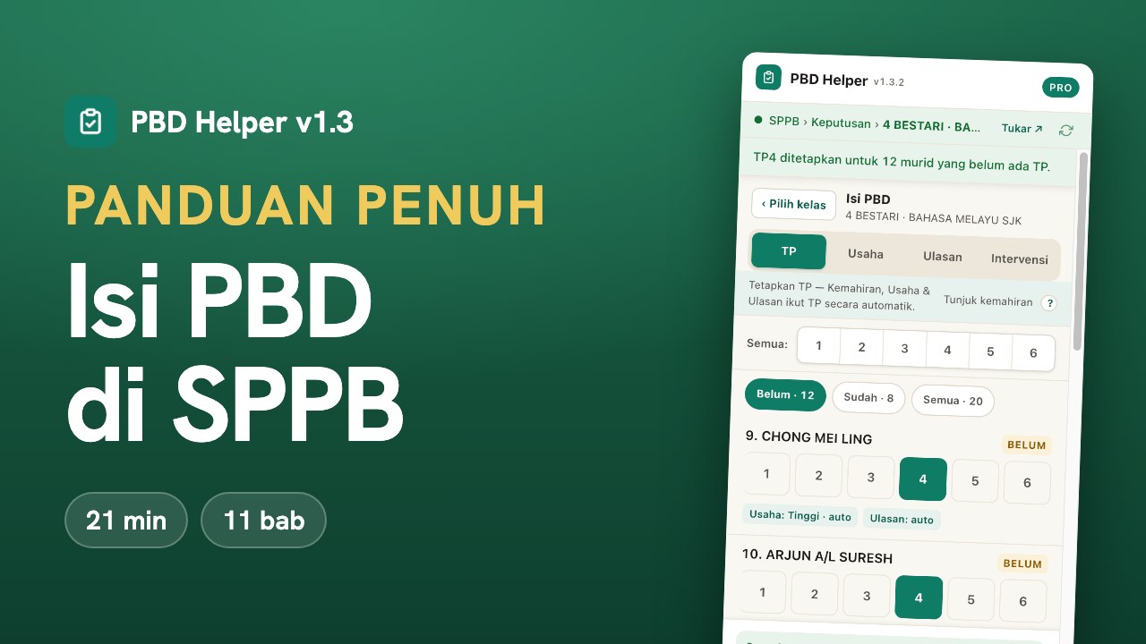 Panduan video penuh PBD Helper: panel sisi di sebelah halaman SPPB.